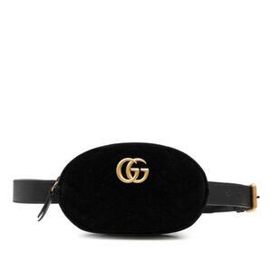 Gucci GG Marmont Quilted Belt Bag Black Velour Leather